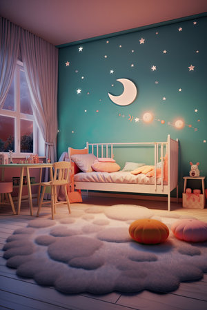 cute pastel baby room with crib, AI Generated.の素材