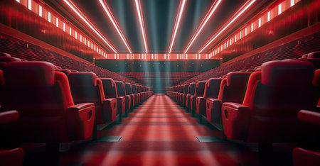 empty red seats in the cinema, AI Generated.の素材