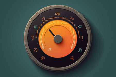 Home smart thermostat control dial on wall, AI Generated.の素材