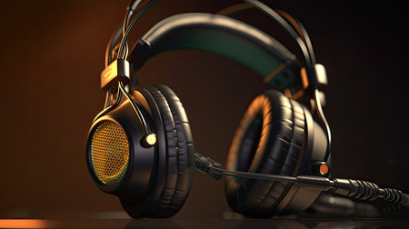 microphone stand and modern white headphones, ai generated.の素材