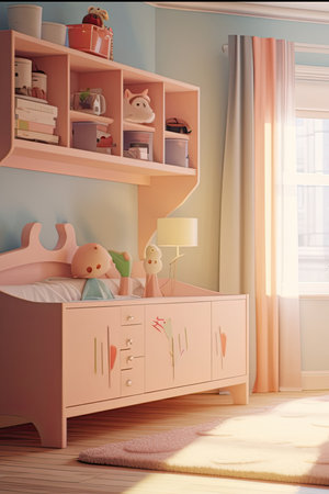 cute pastel baby room with crib, AI Generated.の素材