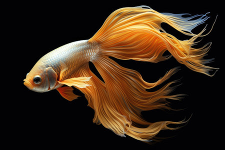 gold fish with beautiful tail isolated on black. ai generated.の素材
