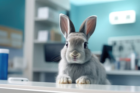 cute rabbit in modern vet clinic, ai generated.の素材