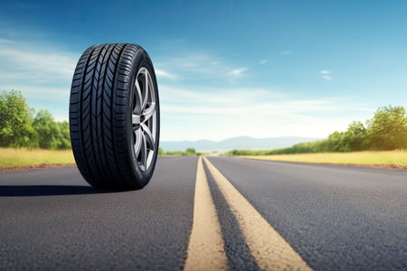 summer tire on the road, space, ai generated.の素材
