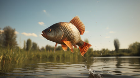 crucian carp Jumping out of water, ai generated.の素材