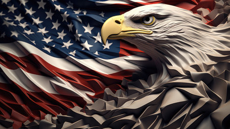 eagle and wavy American flag , freedom. 4th of July Memorial or Independence day , ai generated.の素材