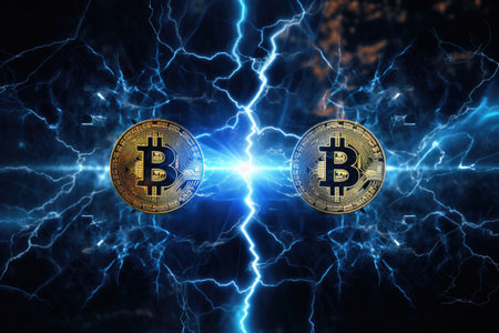 digital lightning network of the bitcoin blockchain technology , AI Generated.の素材