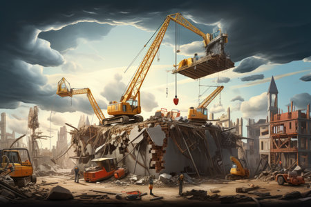 big building process, construction concept, ai generated.の素材