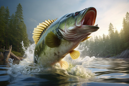Bass Jumping out of water on the lake.の素材