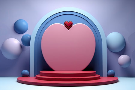 pink podium in valentines background with blue decorationsの素材