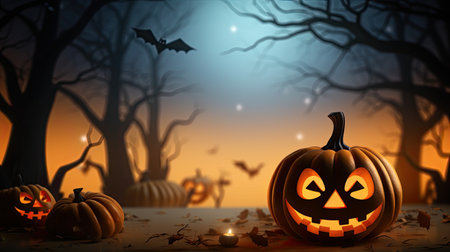 halloween, one pumpkin with blur halloween background. copy spaceの素材