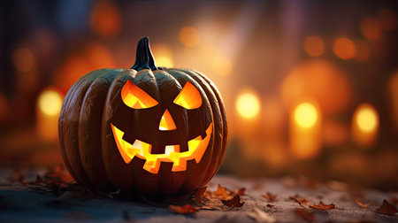 halloween, one pumpkin with blur halloween background. copy spaceの素材