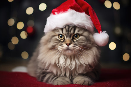 beautiful cat near Christmas tree, AI Generated.の素材
