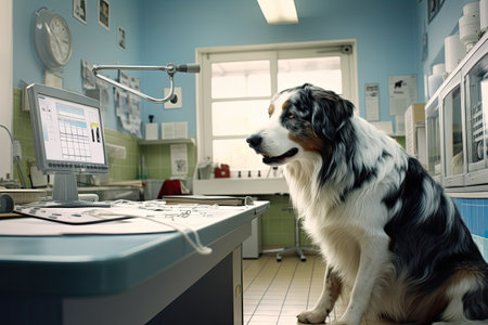 cute dog in modern vet clinic, ai generated.の素材