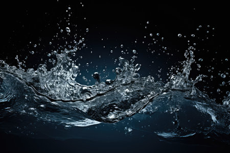 water splashes and drops on the black background.の素材
