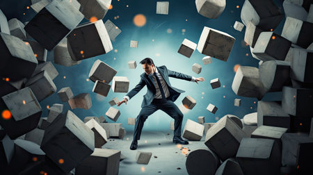 Businessman overcoming difficulties, making innovative in business, career. AI Generated.の素材