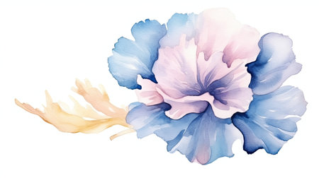 Abstract modern blue gold pink watercolour flower isolated on white background.の素材