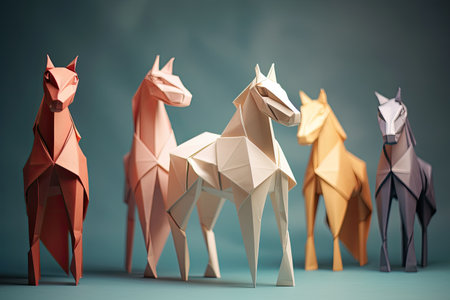 colourful origami paper sculptures as symbols of personal development or business trainingの素材