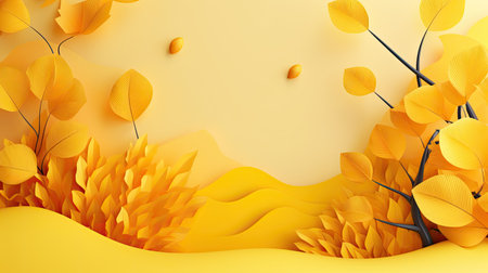 Beautiful autumn landscape with yellow falling leaves. paper cut designの素材