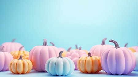 Collection of many pink pastel pumpkins. Banner for autumn seasonal holidays.の素材