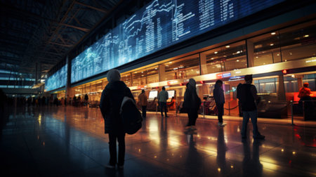 blur background of a lot of people in airport terminal.の素材
