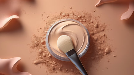 make-up brush for face foundation on pastel beige background.の素材