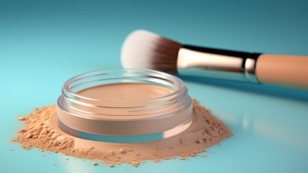 makeup brush for face powder on pastel blue background.の素材