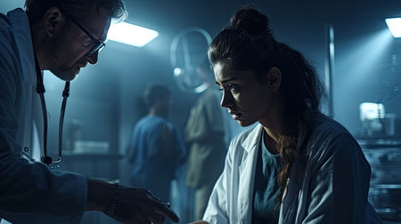 doctor communicates with female patient before vaccination.の素材