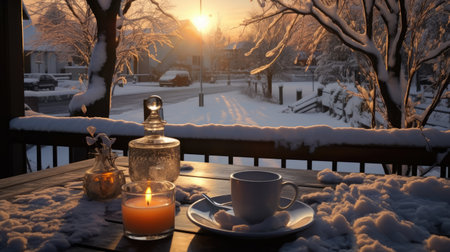 early winter morning, house in a snowy forest.の素材