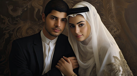 portrait of a wealthy arab couple.の素材