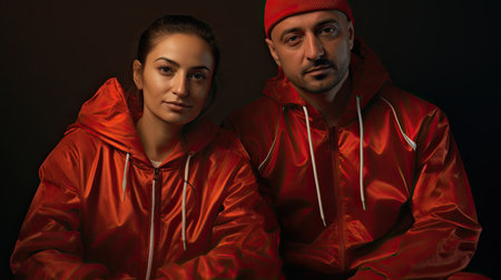 portrait of a wealthy Turkish couple dressed in tracksuits.の素材