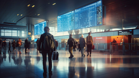 blur background of a lot of people in airport terminal.の素材