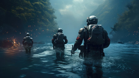 ships drones and scuba divers in the military operation to land on the peninsula.の素材