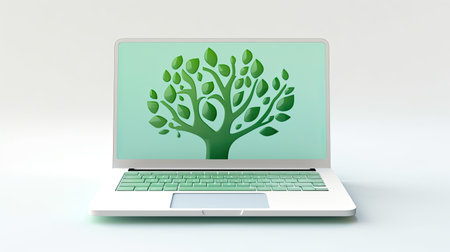 eco friendly laptop isolated on white backgroundの素材