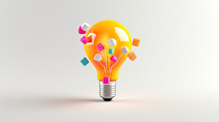 yellow creative light bulb on the light background.の素材