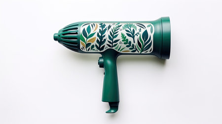 eco hair dryer with leaves isolated on white background.の素材