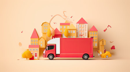 delivery truck with things in boxes . moving dayの素材