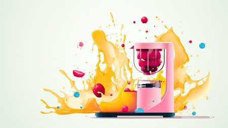 Electric juicer with fresh juice and fruitsaの素材