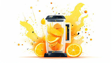 Electric juicer with fresh juice and fruitsaの素材