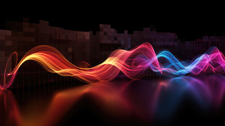abstract background. Music neon gradient line waveの素材