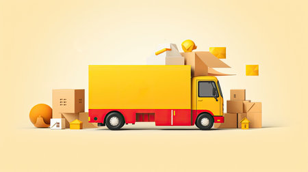 delivery truck with things in boxes . moving dayの素材