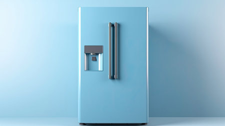 modern fridge isolated on blue background, ai generatedの素材