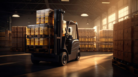 automated management inventory and delivery robot at storage warehouse, AI Generated.の素材
