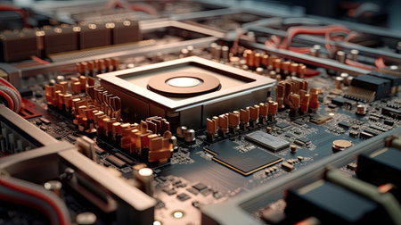 close-up of electronic computer hardware technology. Motherboard digital chip. ai generatedの素材