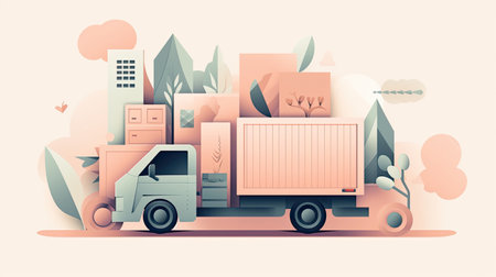 delivery truck with things in boxes . moving dayの素材