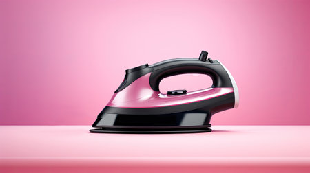 Steam iron on bright pink background, ai generatedの素材