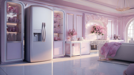 Fridge in white kitchen room, modern interior, ai generatedの素材