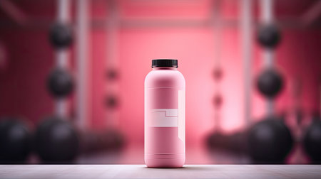 sport nutrition on gym background. mock up bottleの素材