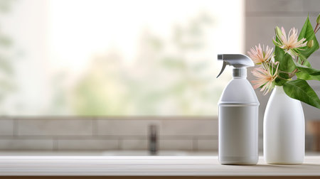 bio organic bottle of cleaning product and leaves , copy space.の素材