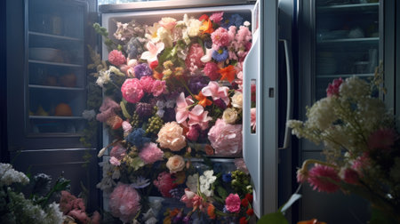 flowers in refrigerator room for flowers, ai generatedの素材